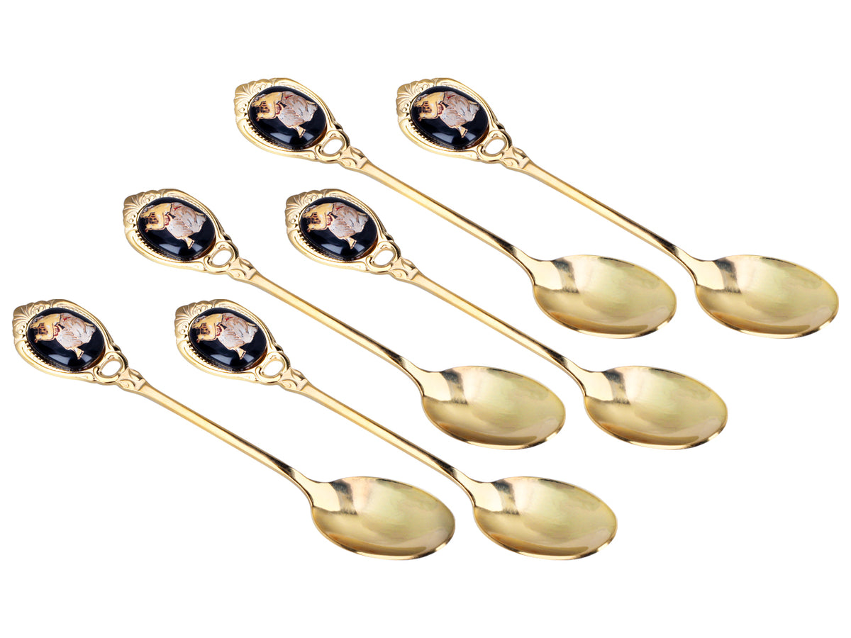 Set aus 6 mit 24K Gold beschichteten Löffelchen mit griechischem Motiv