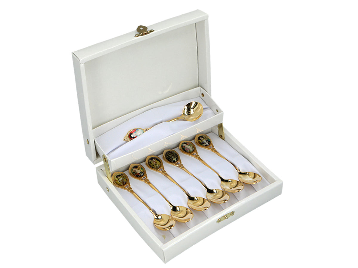 Set mit 6 mit 24K Gold beschichteten Löffelchen mit 1 Zuckerlöffel