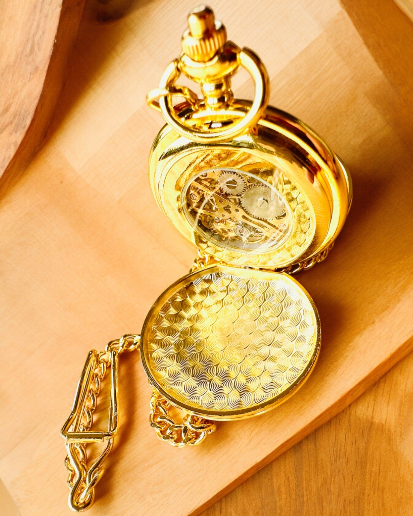 Grand Elegance Taschenuhr mit Doppeldeckel, Manuell, Goldfarben, mit Gravur als Geschenk