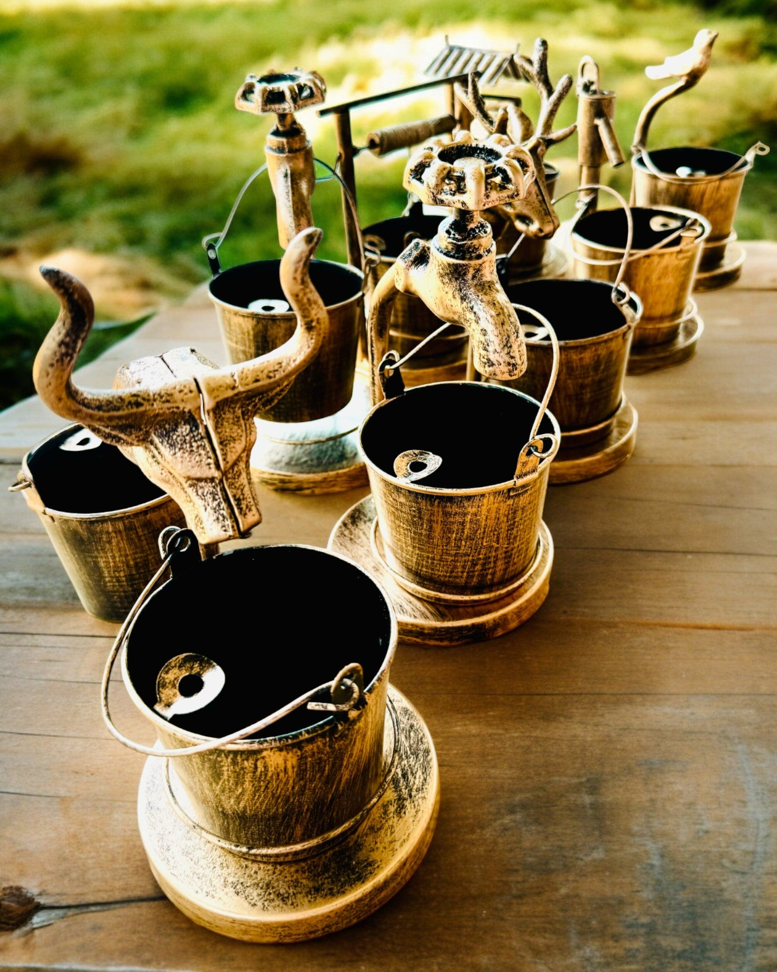 Stilvoller Metall-Aschenbecher "Rustic Charm" 19-23 cm Höhe, 8 Varianten zur Auswahl, Gravur auf Wunsch