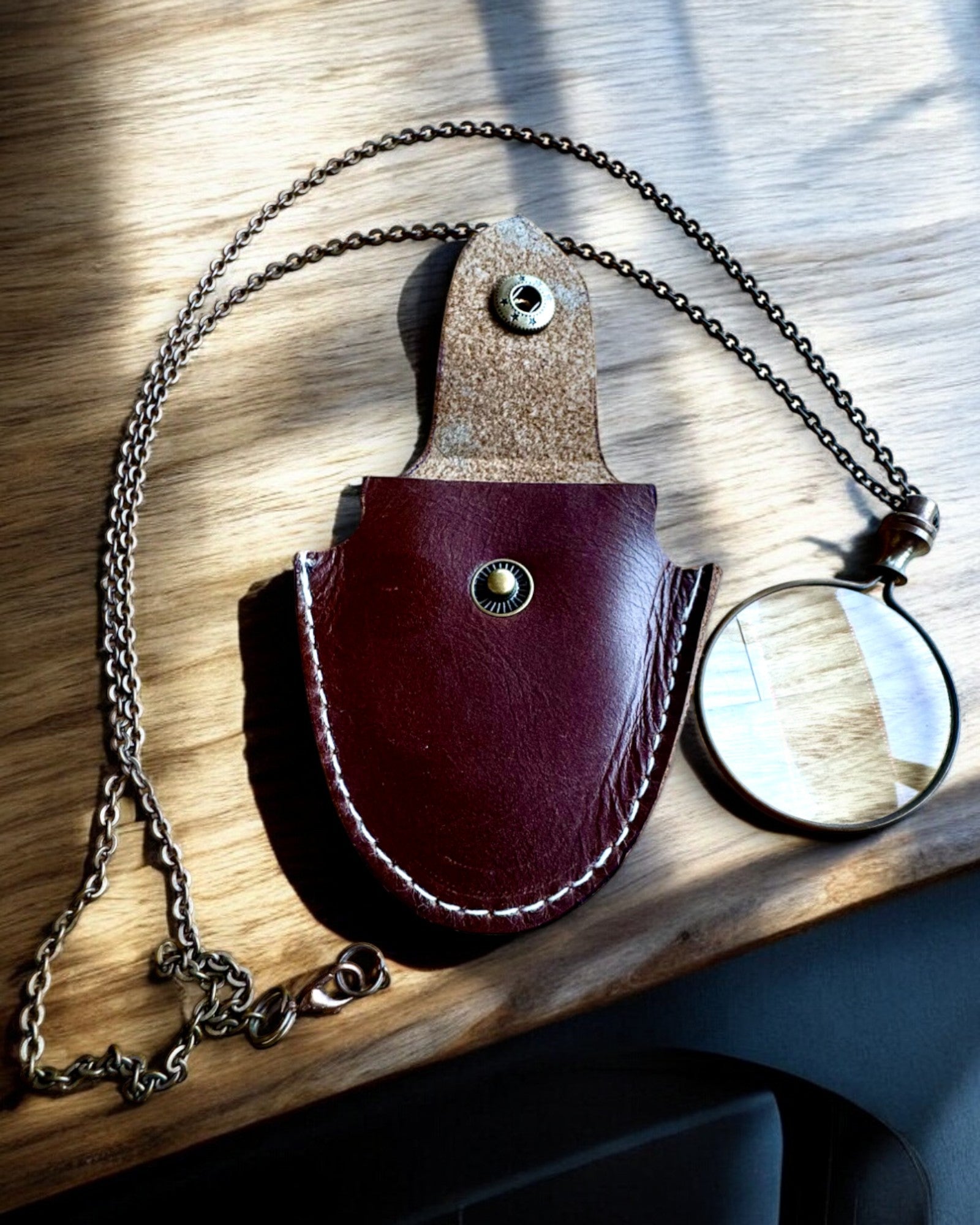 Vintage Look - Vergrößerungsglas mit Glaslinse und Lederetui, personalisierbar mit Gravur