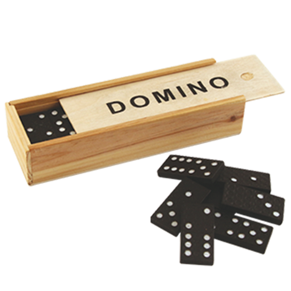 Domino in Holzbox mit Gravurpersonalisierung – ideales Geschenk für Brettspielliebhaber, 28 Kunststoffsteine, Boxmaße 5 x 15 x 3,5 cm, Material: Holz und Kunststoff