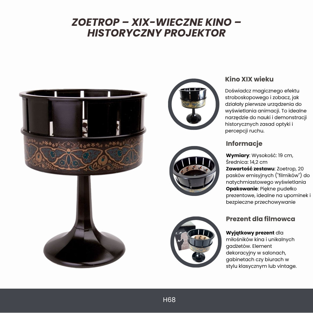 Zoetrop H68 – Filmprojektor aus dem 19. Jahrhundert mit personalisierbarer Gravur, ideal als Geschenk – Höhe 19 cm, klassisches Design zur Wohnraumdekoration