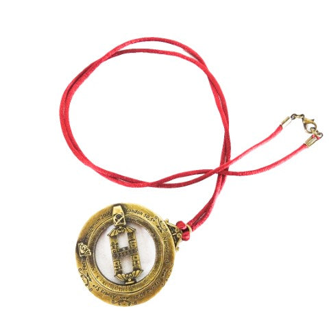 Miniatur Sonnenuhr H90 mit astronomischen Ringen, personalisierte Gravur, ideales Geschenk, bordeauxrotes Band, gefertigt aus Zinklegierung und Messing, Durchmesser 45 mm