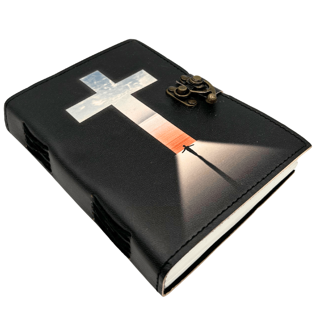 Leder-Notizbuch Religiöses Kreuz Gebetbuch mit Gravur