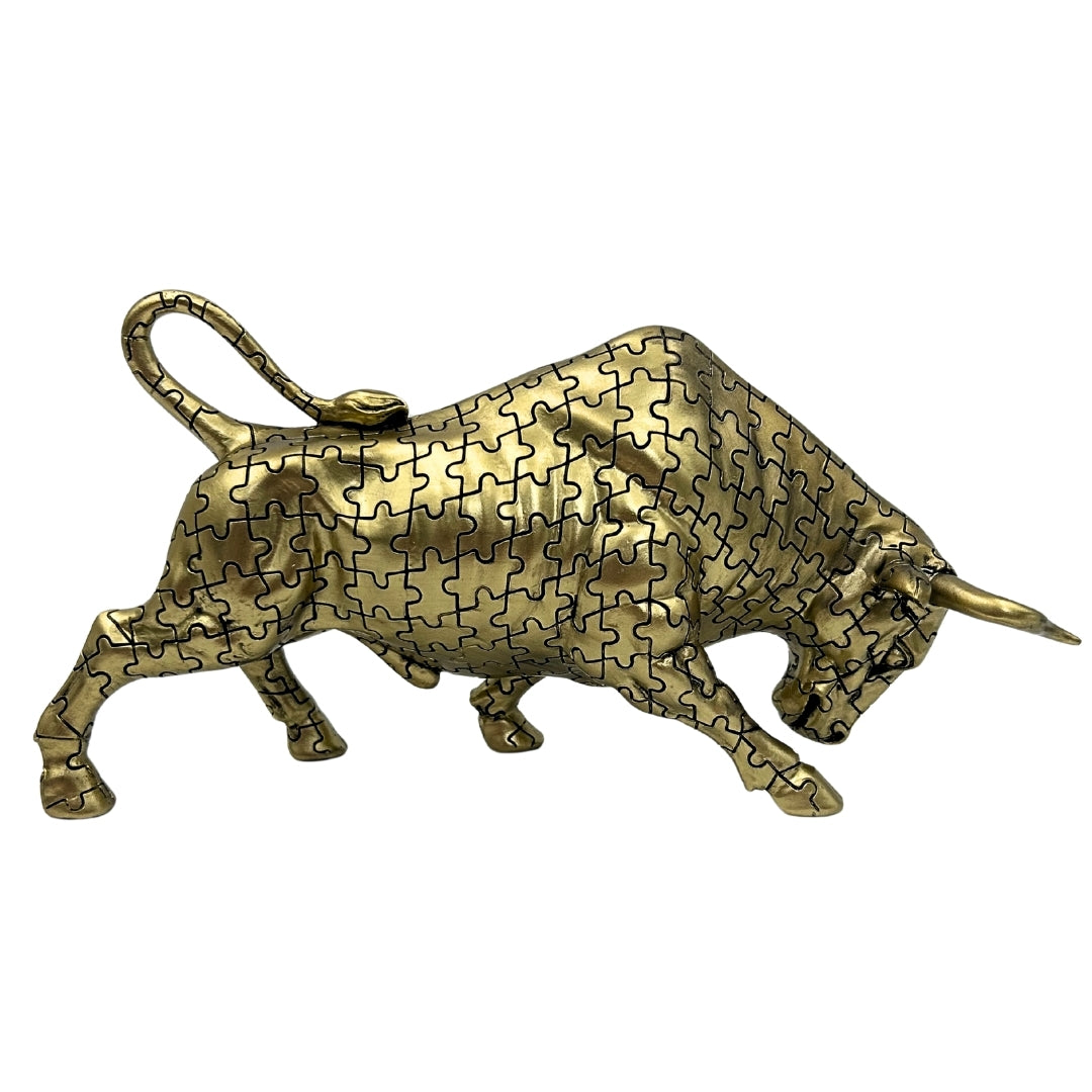 Goldene Stier-Dekorationsfigur mit Gravurmöglichkeit – elegantes Symbol für Stärke und Reichtum, 33,3 cm, Polyresin