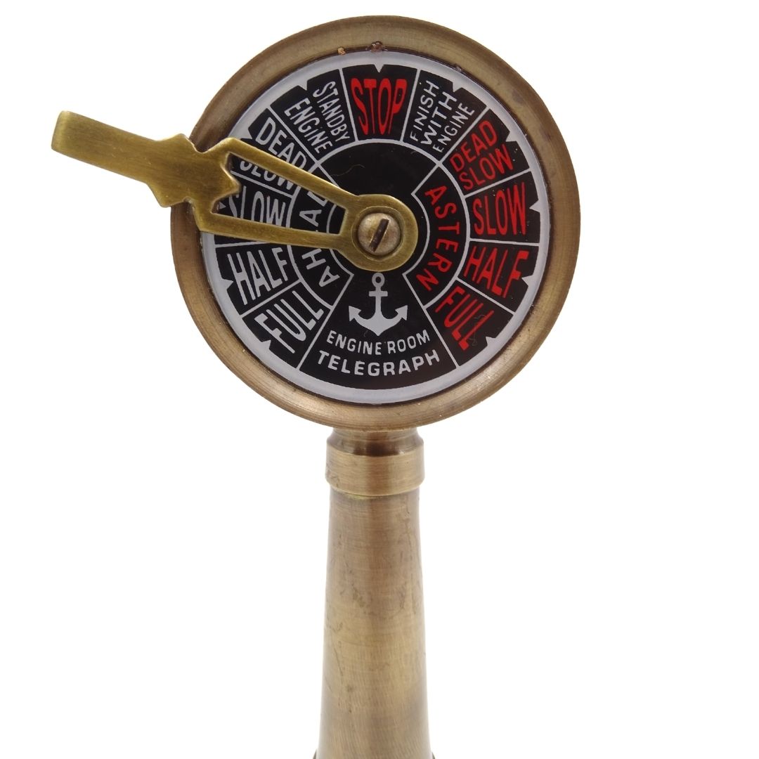 Schiffstelegraf TG4 mit Gravur – personalisiertes Geschenk aus Messing und Holz, Höhe 16,5 cm, Farben Gold und Braun