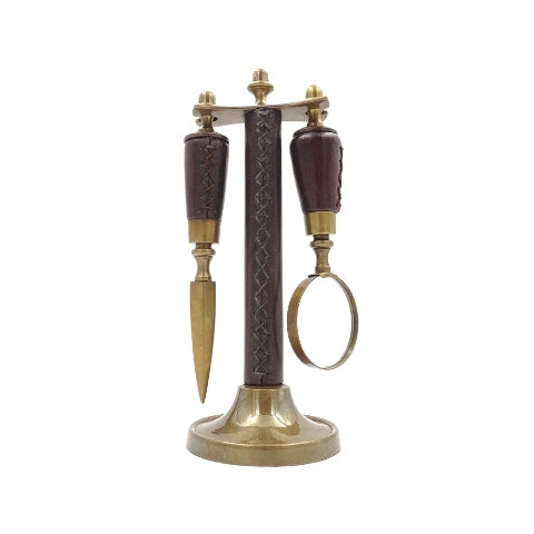 Schreibtischset mit Lupe und Brieföffner MIS-0742 mit Gravurpersonalisierung, elegante Lederfassung, ideal als Geschenk, Maße: 18 x 7,5 x 3,5 cm (Lupe), 18 x 3,5 x 3,5 cm (Brieföffner)