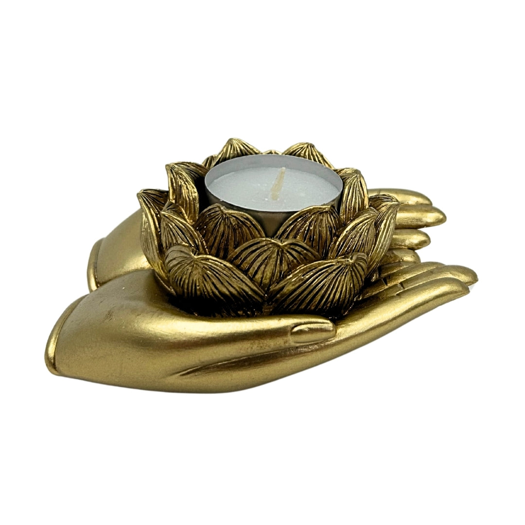 Goldener Glamour-Teelichthalter mit personalisierbarer Gravur – elegantes Deko-Element 11,5 x 9,4 x 4,8 cm aus Polyresin