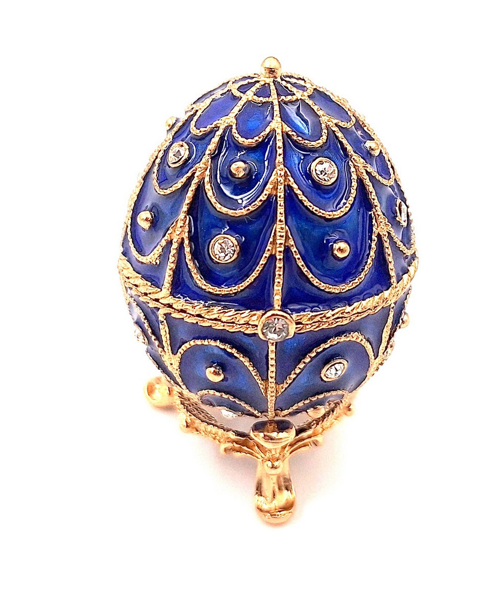 Exklusive Metall-Geschenkbox mit Kristallen in Fabergé-Ei-Form, Marineblau-Gold, 5,5x6,5 cm, personalisierbare Gravur