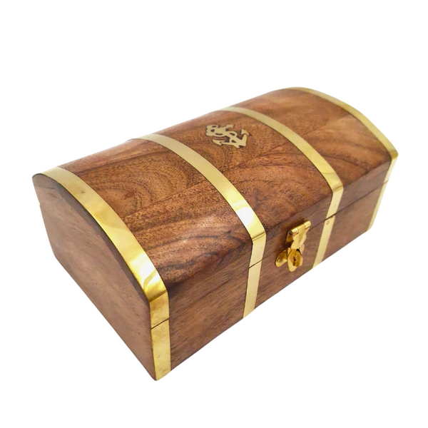 Maritimes Vintage-Holzschatulle DNU-020 mit Messinganker-Motiv, personalisierte Gravur, ideal als Geschenk für Meeresliebhaber, Maße 18,4 × 12,7 × 7,6 cm