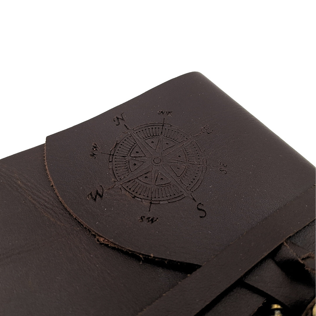 Retro Leder-Notizbuch Windrose 200 Seiten mit Personalisierung durch Gravur