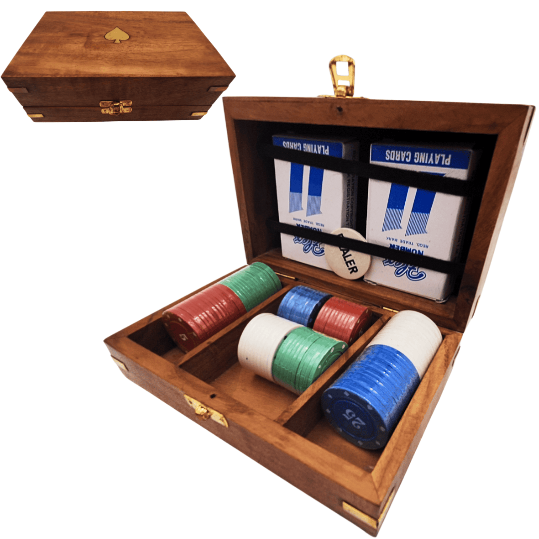 Elegantes Poker-Set in Holzkiste mit Gravur