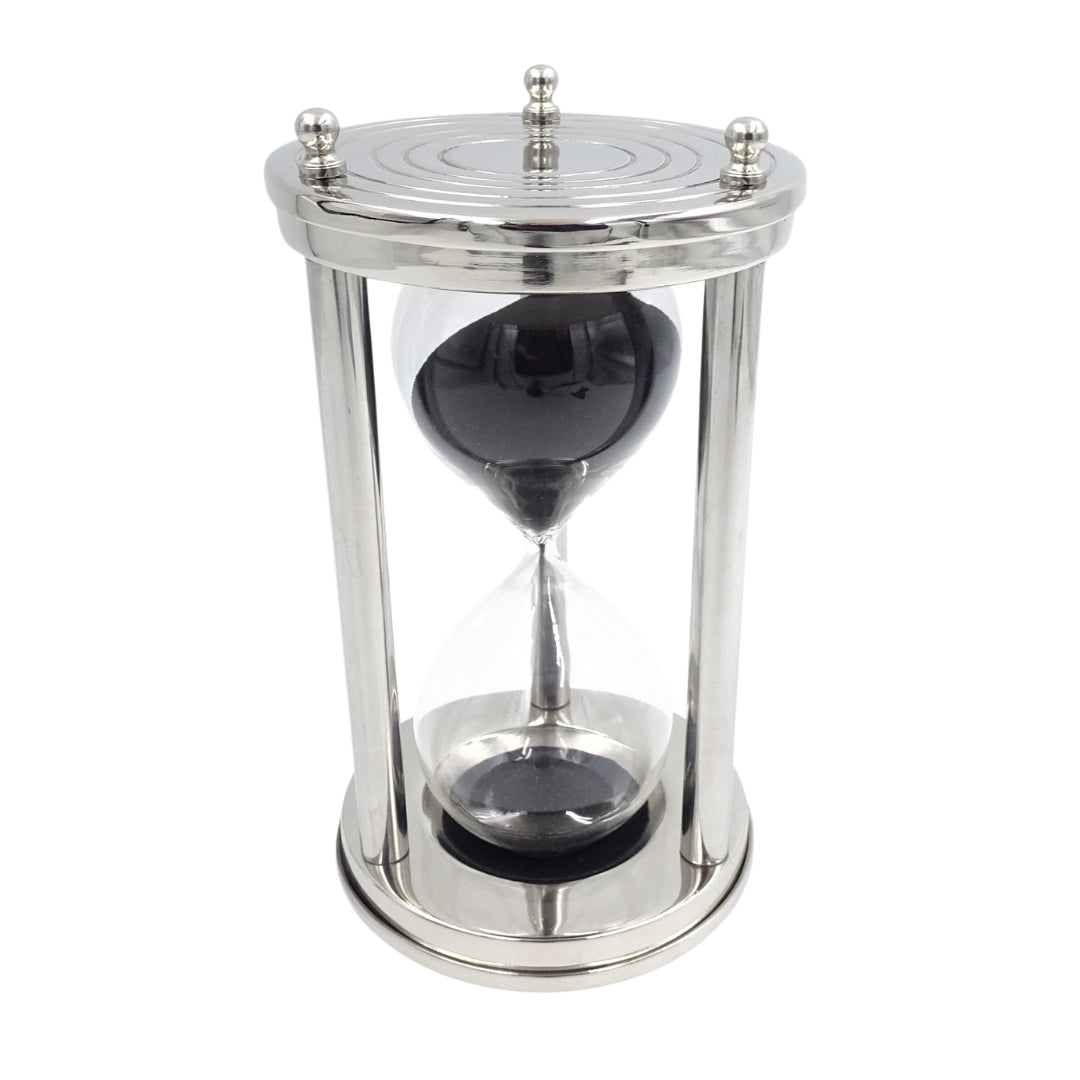 Aluminium-Sanduhr 15 Min mit personalisierbarer Gravur, schwarz, 10,15x10,15x20,25 cm