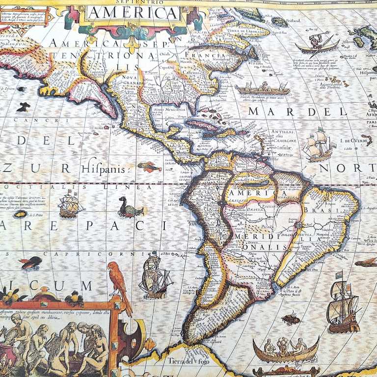 Karte von Amerika 1628 - J. Hondius Reprint mit der Möglichkeit einer personalisierten Gravur - ideales Geschenk für Reisende und Geschichtsliebhaber - Maße 37,5 x 50 cm