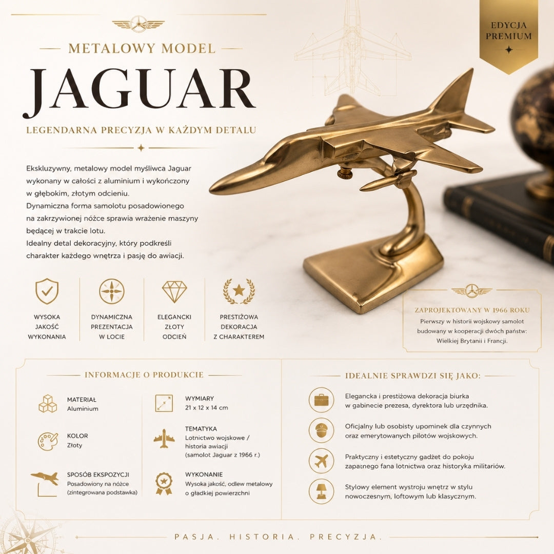 Metallmodell des Jagdflugzeugs Jaguar in Gold mit Gravurmöglichkeit