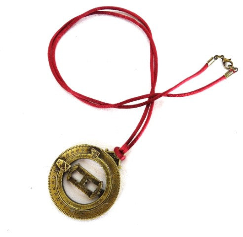 Miniatur Sonnenuhr H90 mit astronomischen Ringen, personalisierte Gravur, ideales Geschenk, bordeauxrotes Band, gefertigt aus Zinklegierung und Messing, Durchmesser 45 mm