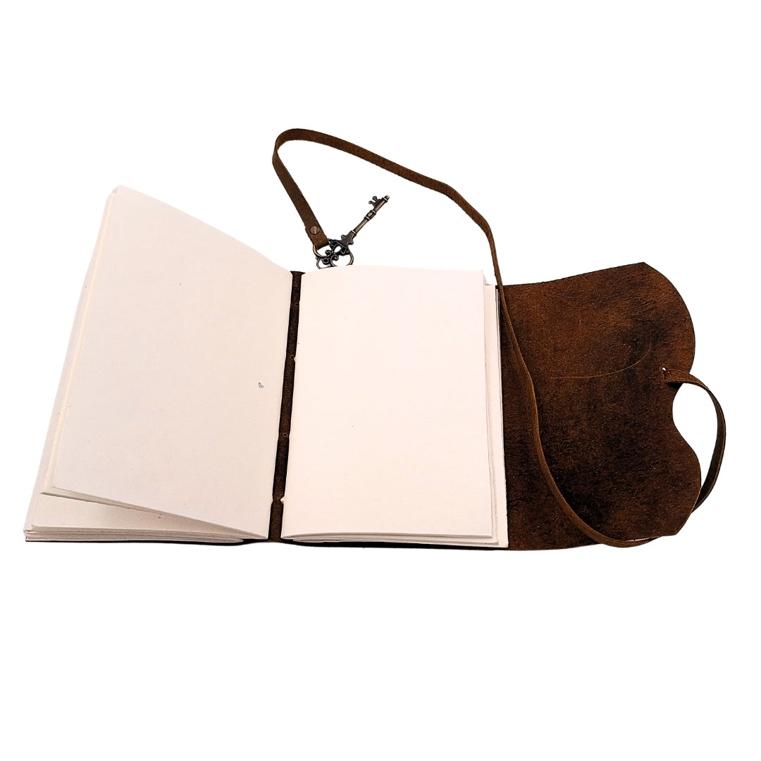 Retro Leder-Notizbuch mit Schlüssel und Riemen, 200 Seiten, 18 x 13 cm