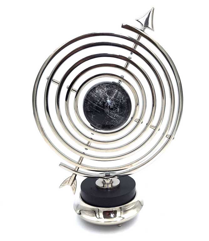Sphärisches Astrolabium mit Globus, 44,5 cm, silberfarben, mit personalisierbarer Gravur