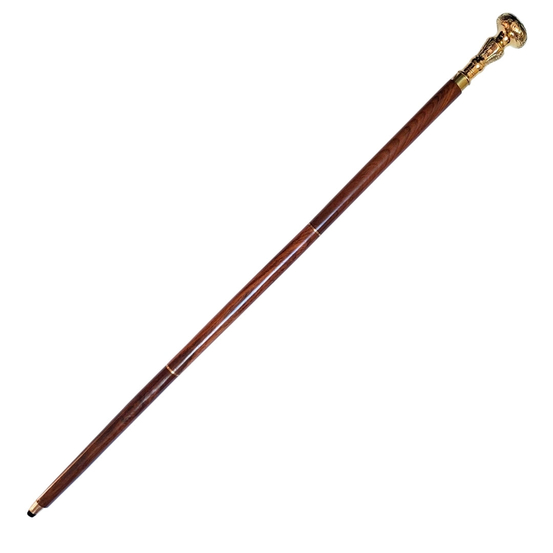 Eleganter faltbarer Gehstock mit Messinggriff - Brauner Holzgehstock mit Gravurmöglichkeit - Ideales Geschenk für Senioren im Retro-Stil - Maximale Länge 96 cm