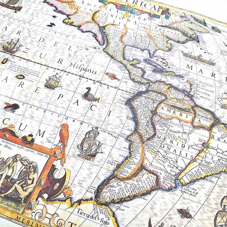 Karte von Amerika 1628 - J. Hondius Reprint mit der Möglichkeit einer personalisierten Gravur - ideales Geschenk für Reisende und Geschichtsliebhaber - Maße 37,5 x 50 cm