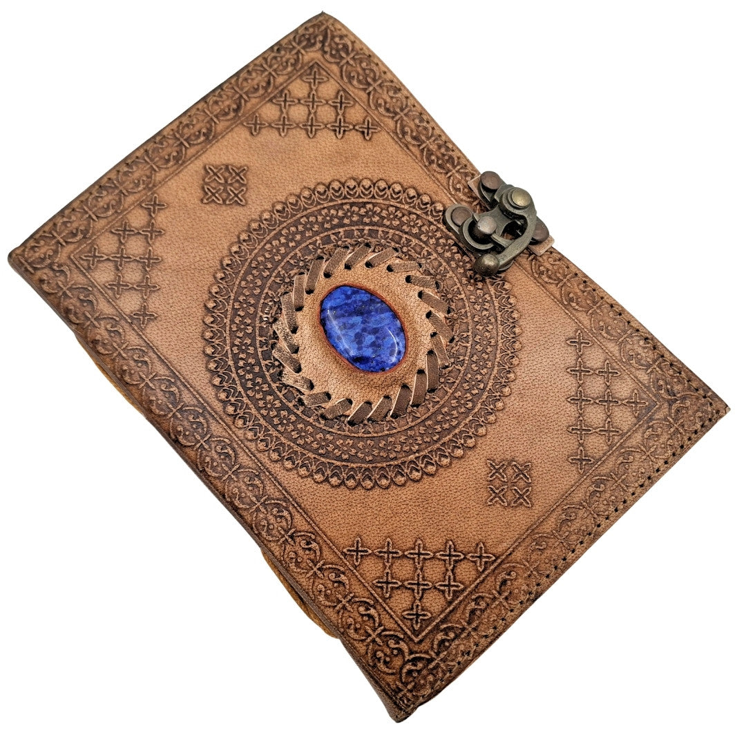 Retro-Ledernotizbuch mit Stein – personalisiertes Notizbuch mit Gravur – Büffelleder, braun, 18x13 cm