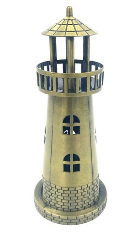 Leuchtturm-Teelichthalter 18,5 cm in antikem Gold mit Gravuroption
