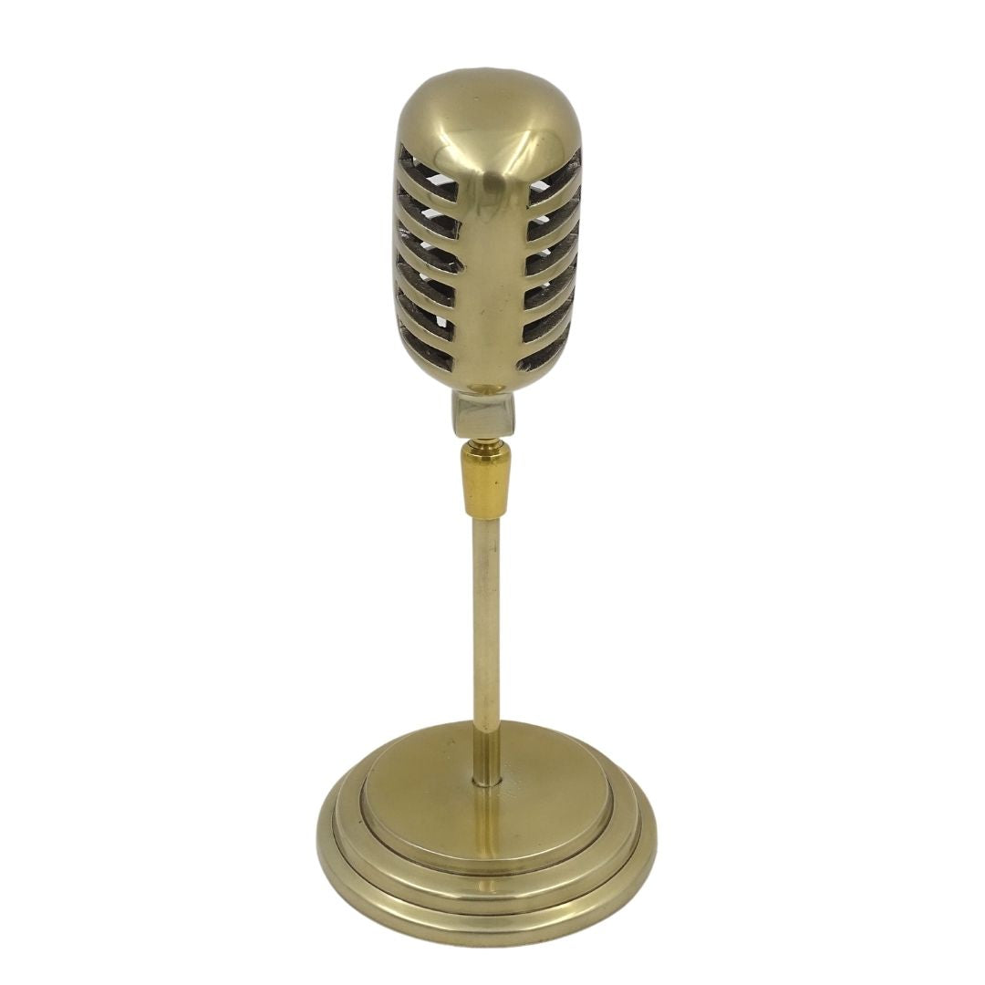 Statuette Retro-Mikrofon mit personalisierbarer Gravur, goldfarben, 25 cm