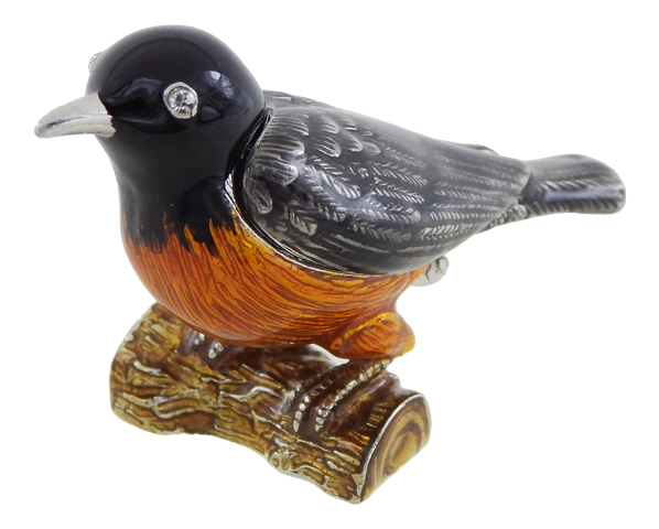 Metallbox in Vogel-Form mit Kristallen, personalisierbar mit Gravur, ideales Geschenk - schwarz, silber, braun, orange, Maße 5x6x5 cm, Material: Metall, Emaille, Kristall