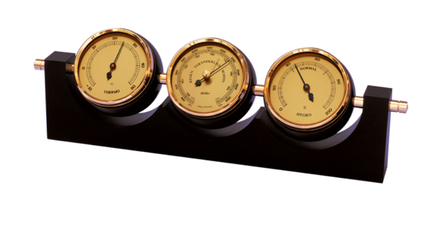 Exklusive Wetterstation Fischer 7894-22 aus Messing und Mahagoni mit personalisierter Gravur - Barometer, Thermometer und Hygrometer als Geschenk im klassischen Stil, Maße 29x7,3 cm