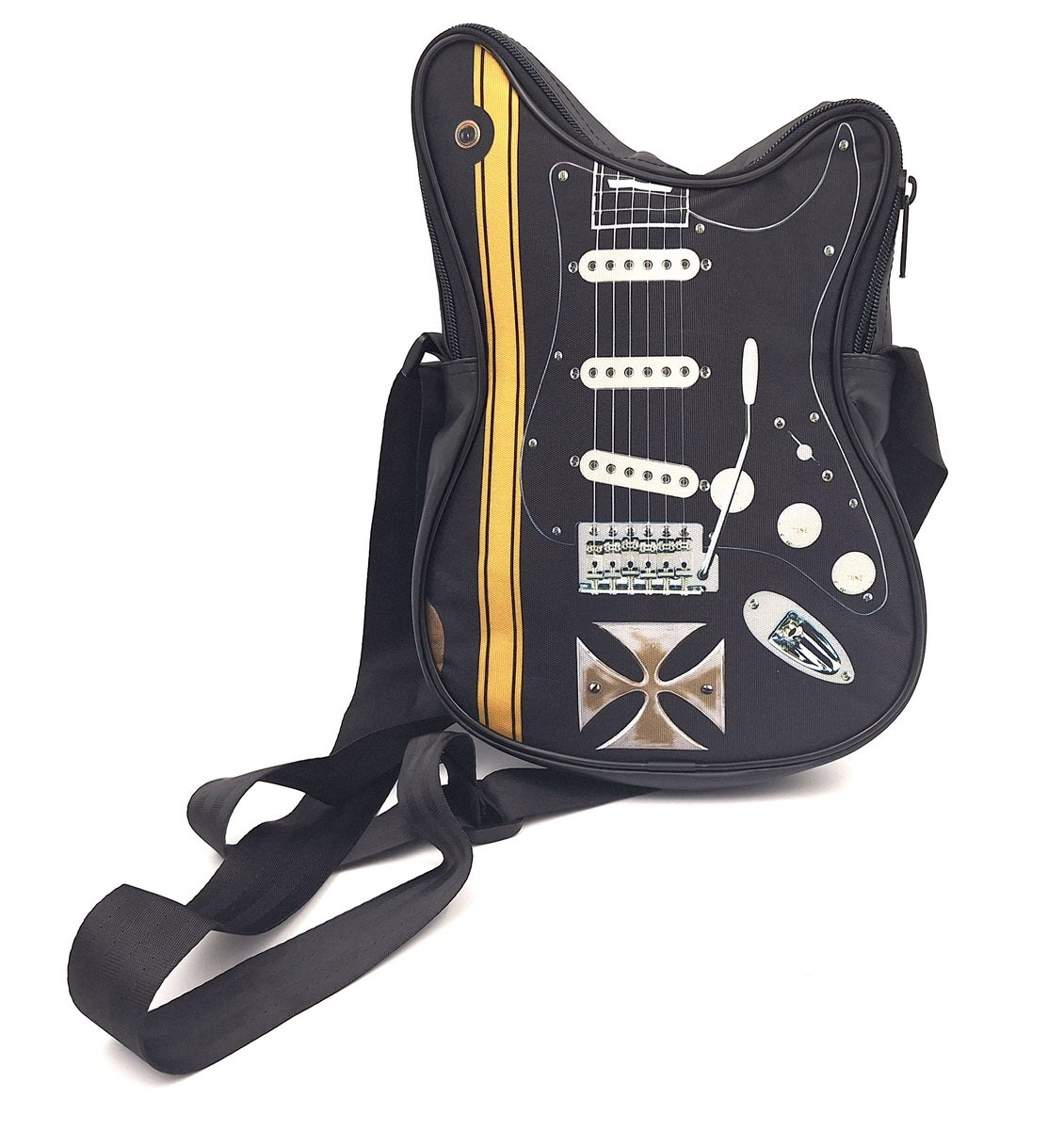 Schultertasche in Gitarrenform mit Malteserkreuz – personalisiertes Geschenk für Gitarristen