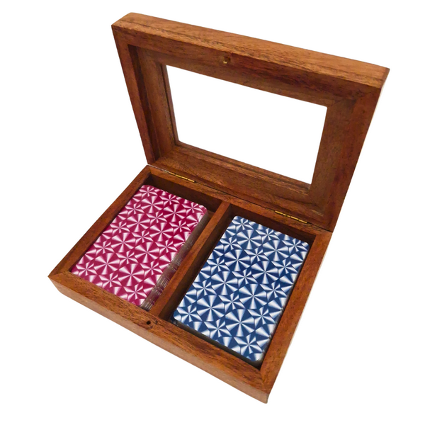 Elegante Holzkiste mit zwei Kartendecks DNU-007 und Gravurpersonalisierung