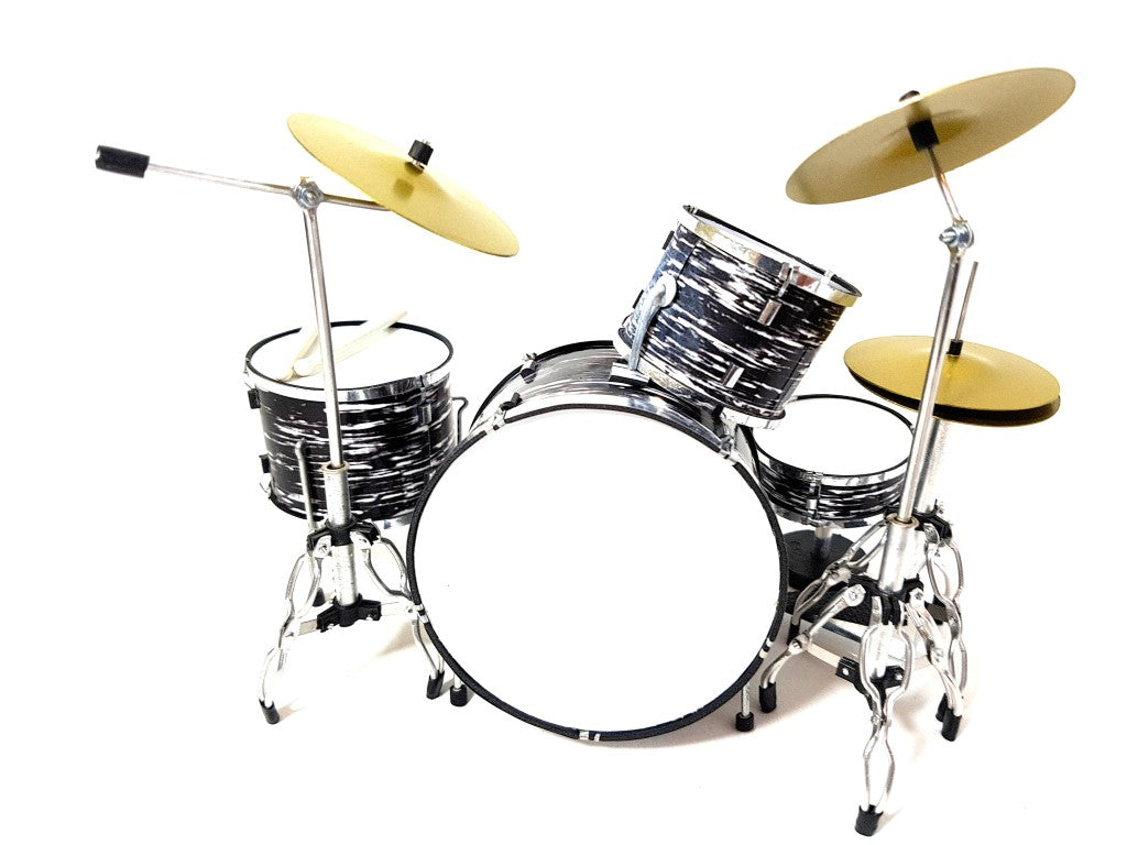 Mini-Schlagzeug schwarz-weiß MDR-0015 1:5 mit personalisierbarer Gravur – perfektes Geschenk für Musikliebhaber, aus Metall und Kunststoff, Höhe 15 cm, Breite 20 cm, Tiefe 20 cm, zum Selbstgestalten