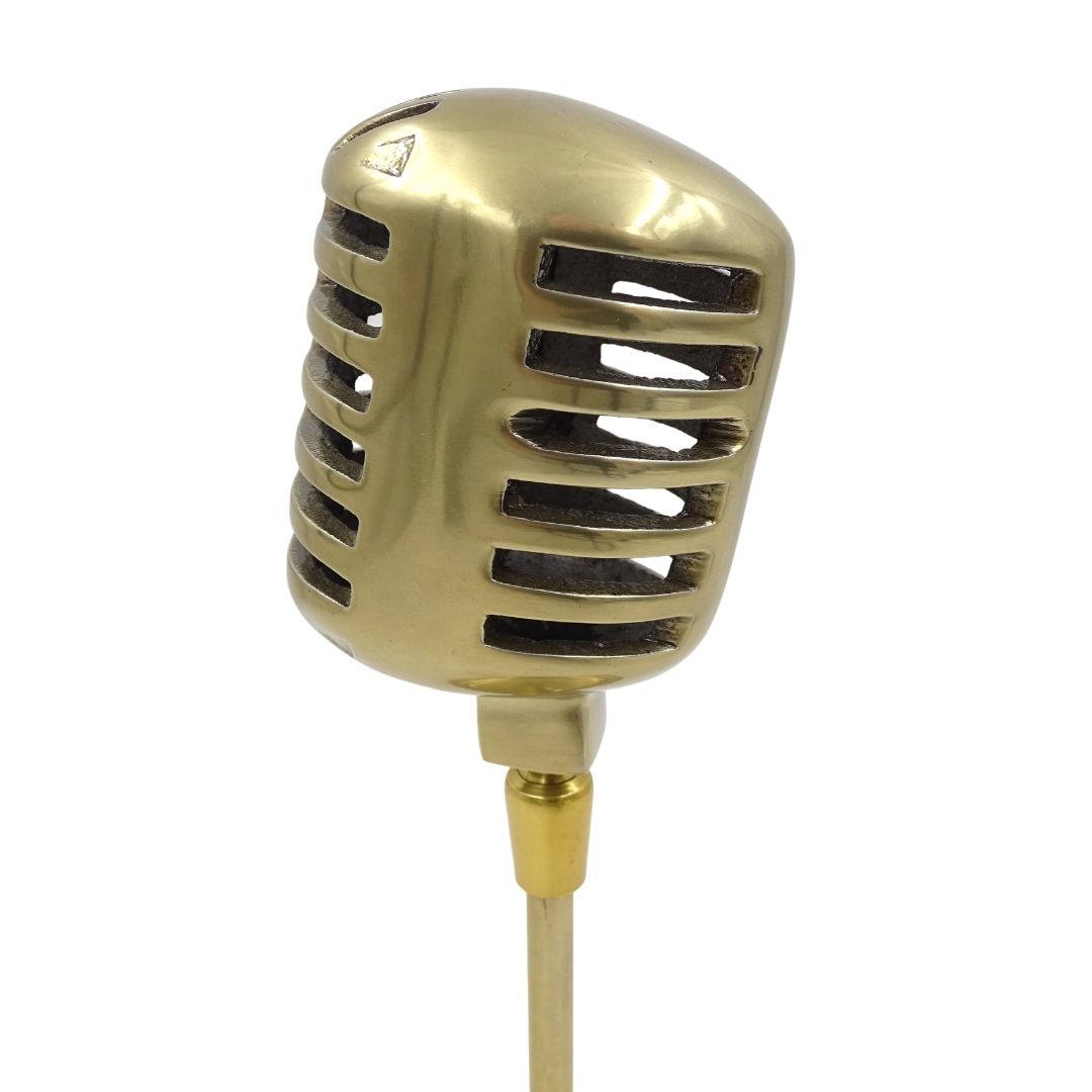 Statuette Retro-Mikrofon mit personalisierbarer Gravur, goldfarben, 25 cm