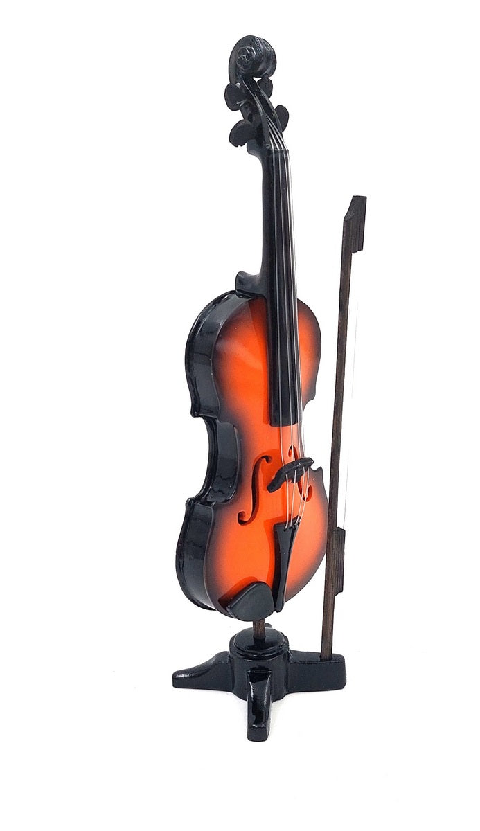 Handgefertigte Mini-Geige aus Harz, Höhe 13 cm, personalisierbare Gravur, ideal als Geschenk für Musikliebhaber