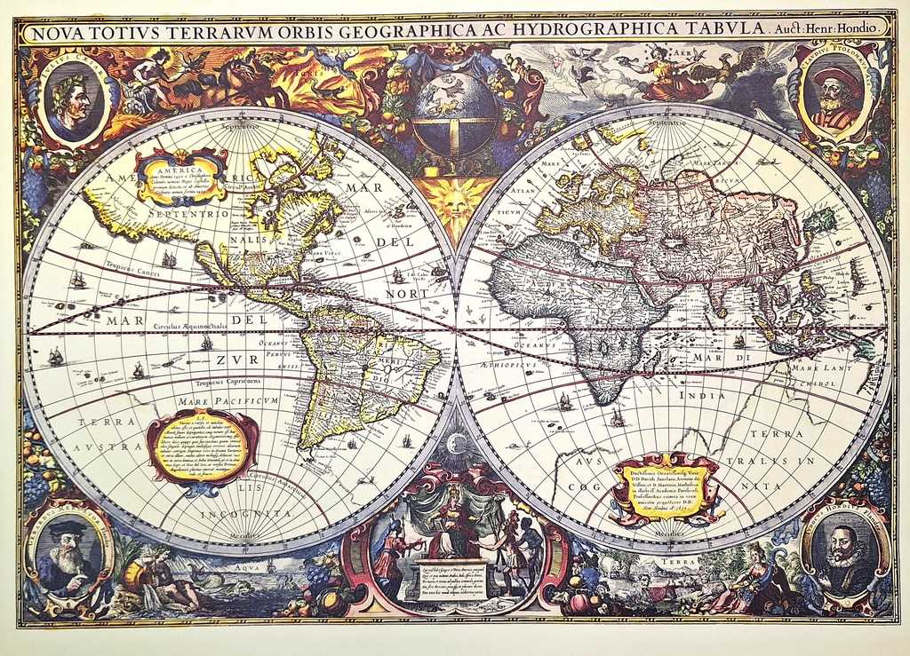 Weltkarte 1630 - Reprint von J. Hondius mit der Möglichkeit einer personalisierten Gravur
