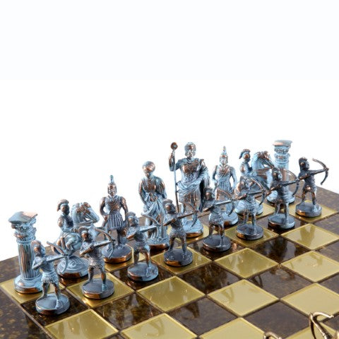 Messing-Schachspiel Bogenschützen 44x44 cm mit individueller Gravurmöglichkeit – luxuriöses Geschenk für Mythologie- und Strategie-Liebhaber, hochwertige handgefertigte Figuren