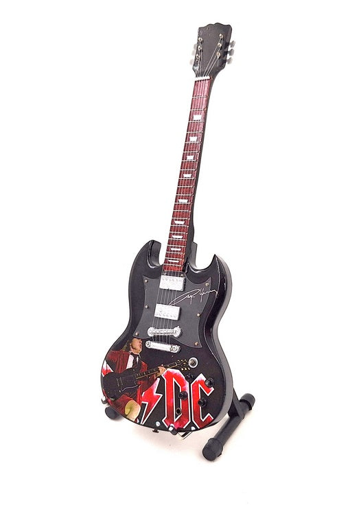 Mini-Gitarre Angus Young 24,5 cm aus Mahagoni mit Gravurpersonalisierung