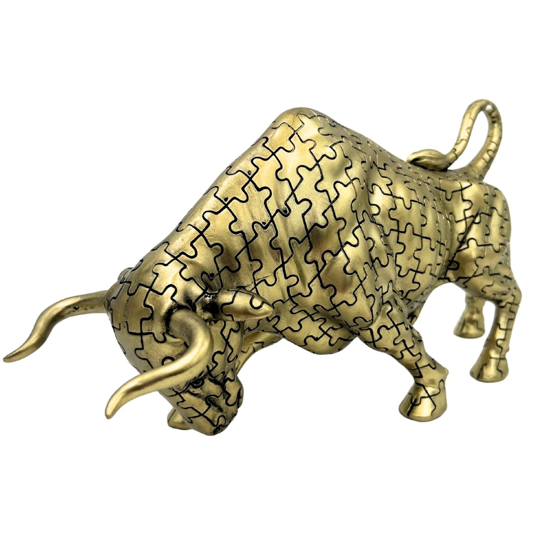 Goldene Stier-Dekorationsfigur mit Gravurmöglichkeit – elegantes Symbol für Stärke und Reichtum, 33,3 cm, Polyresin