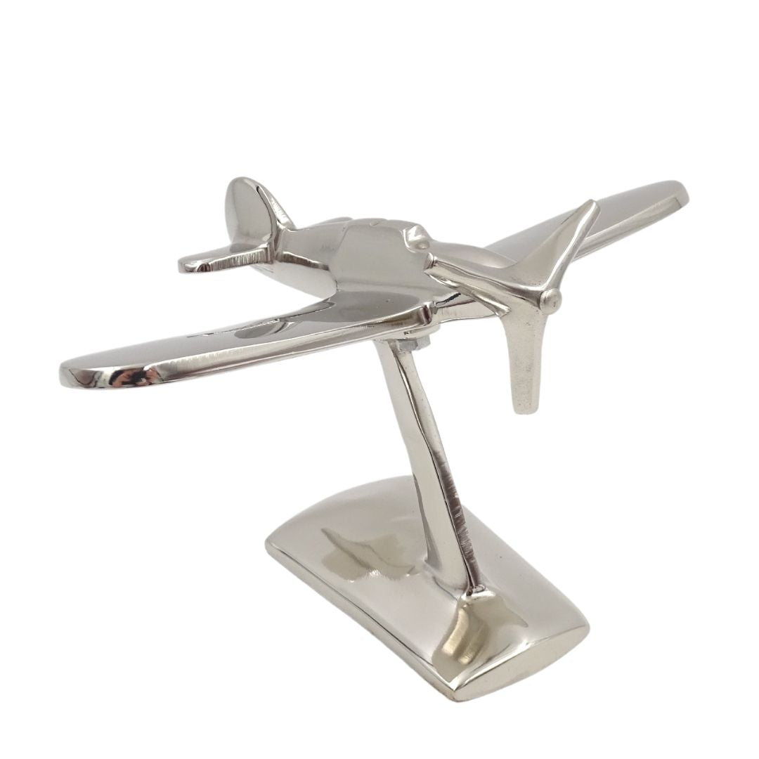 Modell eines einmotorigen Flugzeugs N-0896 aus Aluminium in Silber, 17x14x11 cm