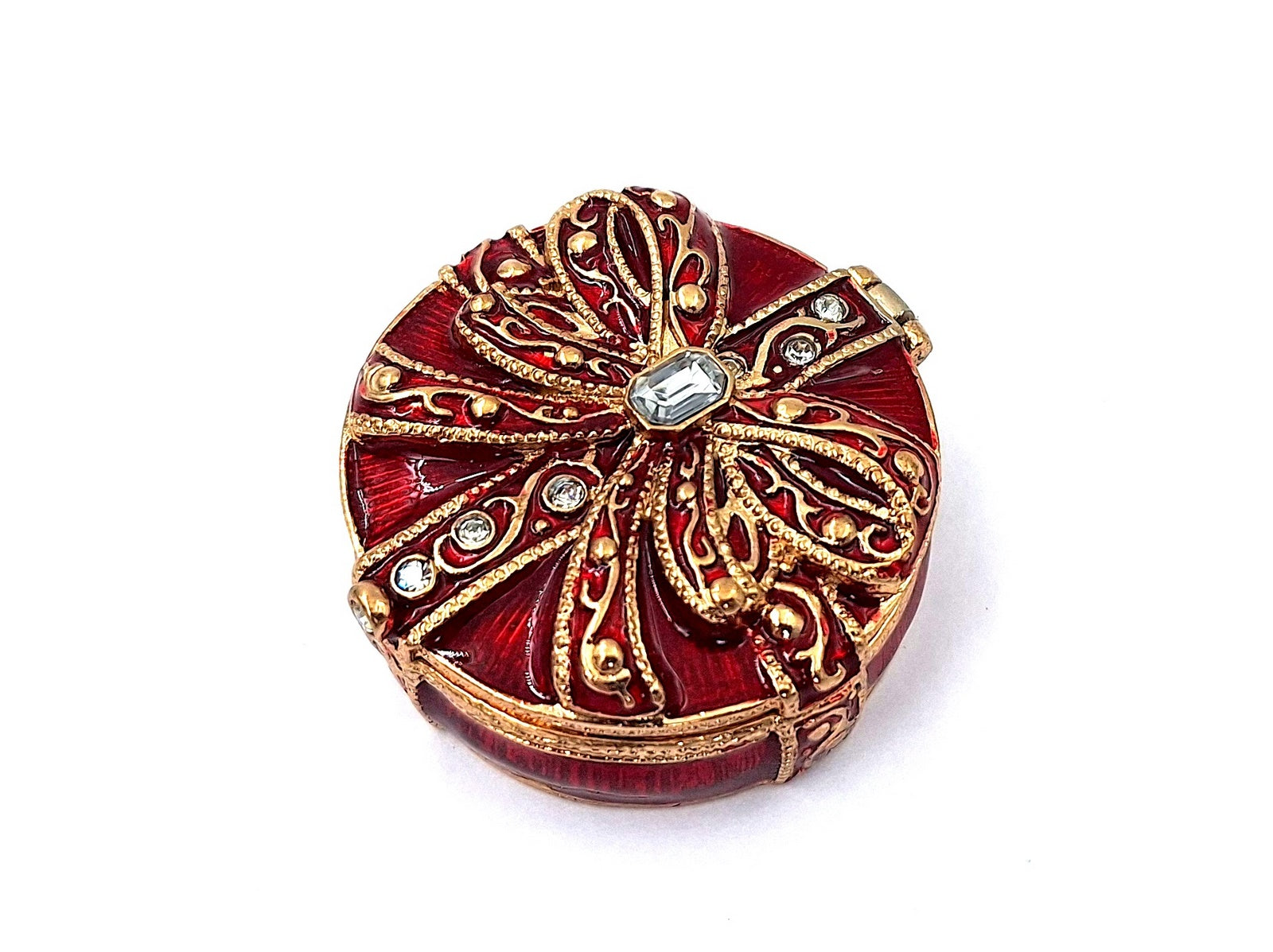 Exklusive Metall-Geschenkbox mit Kristallen B0118-08 in Rot-Gold, personalisierbare Gravur, ideal für Schmuck und als elegantes Geschenk für jede Frau, Maße 4x4x1 cm, Glamour-Stil