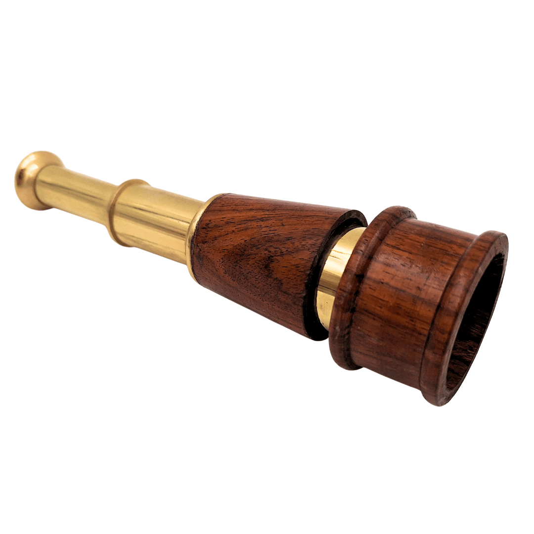 Retro Messing-Holz-Lunette HT021 mit Gravurmöglichkeit – Elegante Vintage- und Maritim-Dekoration als Geschenk, Länge 18 cm