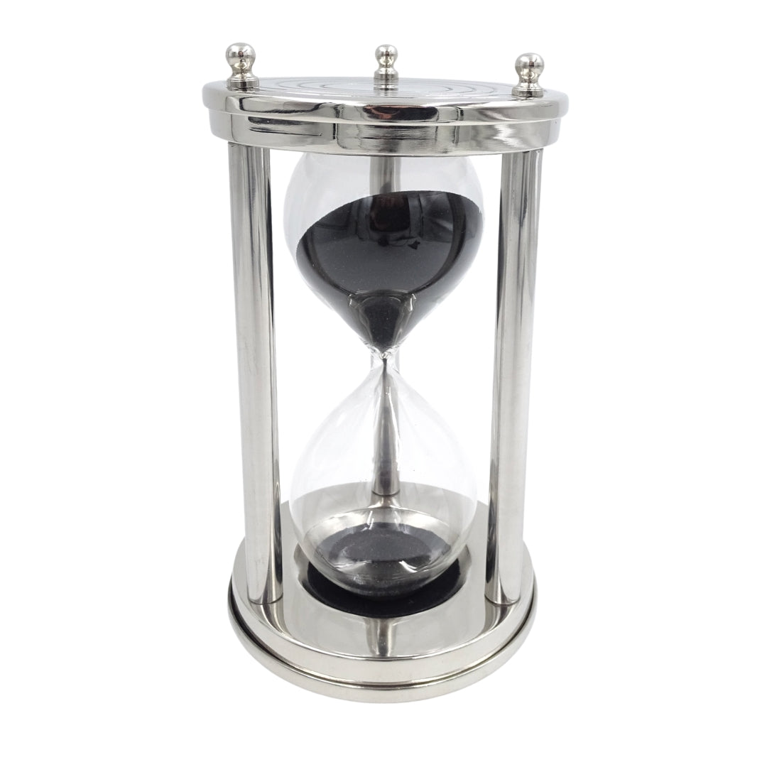 Aluminium-Sanduhr 15 Min mit personalisierbarer Gravur, schwarz, 10,15x10,15x20,25 cm