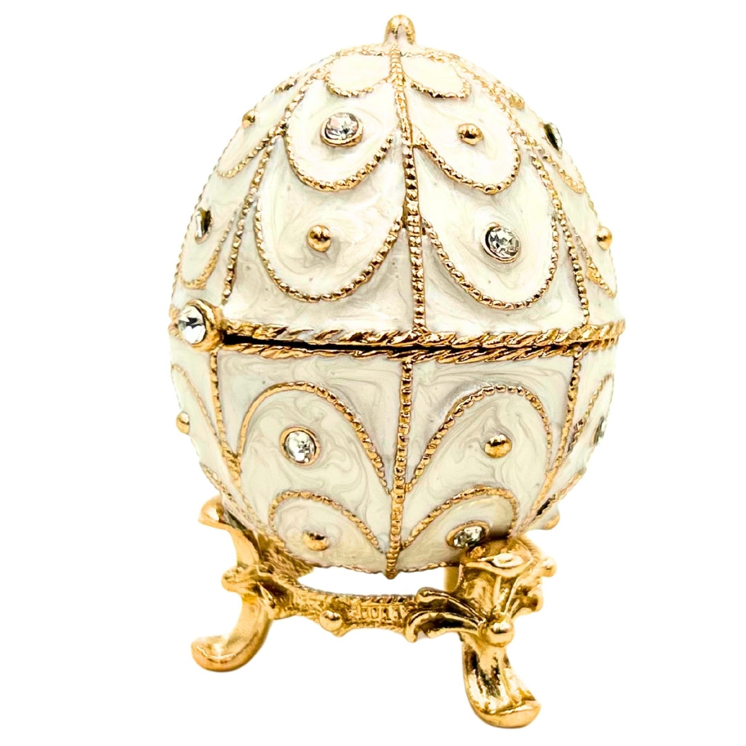 Exklusive Fabergé-Ei Schmuckschatulle aus Metall mit Kristallen in Weiß-Gold mit Gravur-Personalisierung