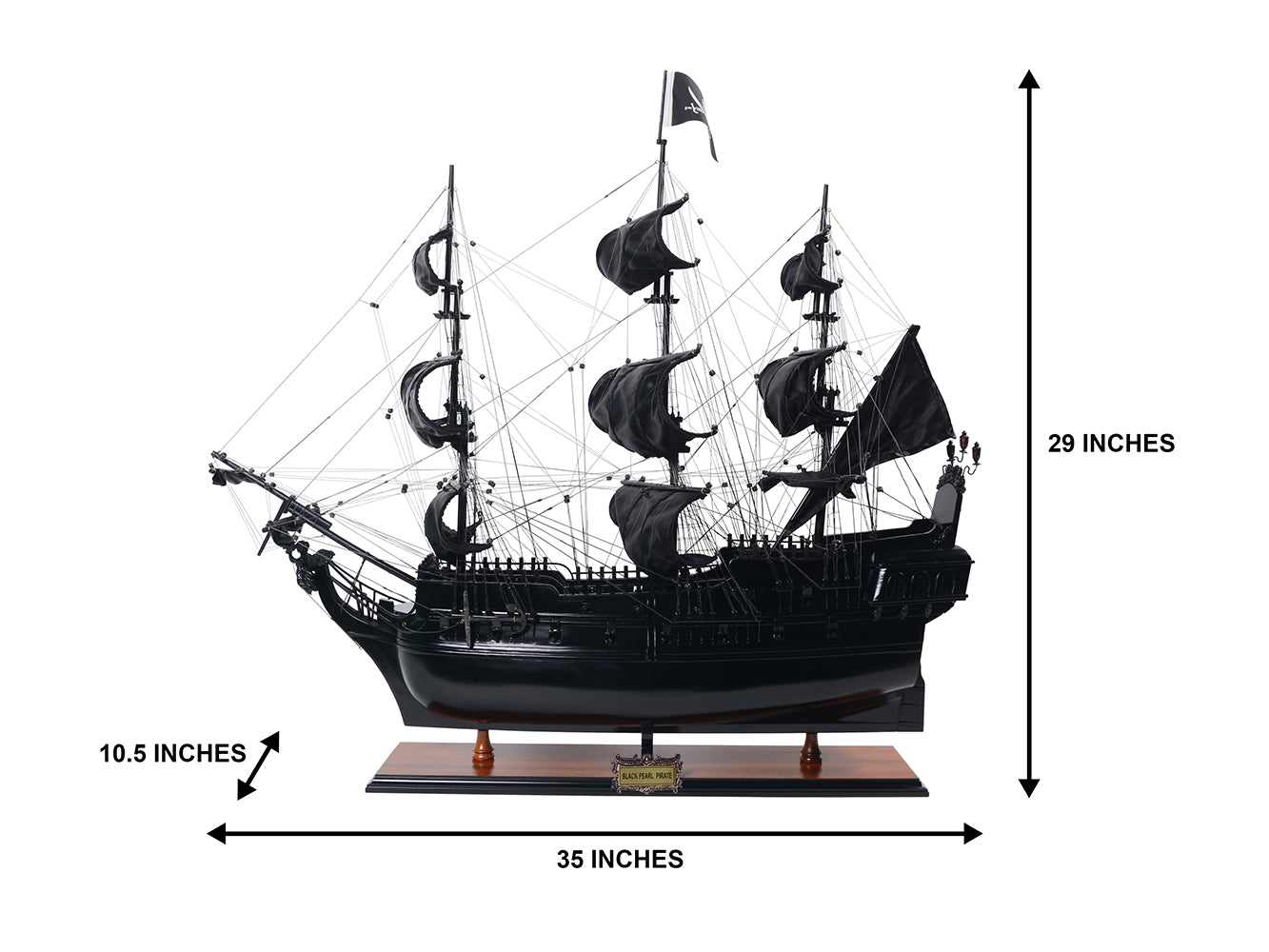 Modell des Piratenschiffs Schwarze Perle BP80R mit Gravurmöglichkeit, Länge 89 cm, exklusives Geschenk für jeden Anlass, Kunsthandwerk, Holzsockel