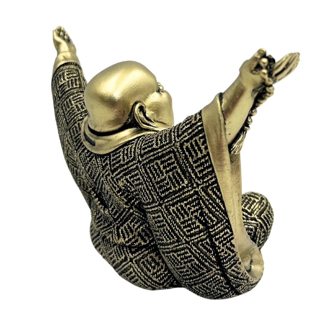 Figur des fröhlichen Buddha in Gold mit personalisierbarer Gravur – elegante Geschenkdekoration, Höhe 17,1 cm aus Polyresin, Symbol für Reichtum und Glück