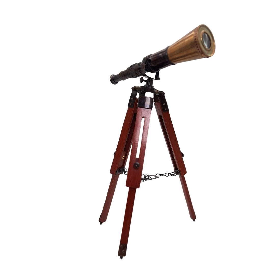 Messing-Teleskop auf Dreibein mit Gravurpersonalisierung - elegantes Deko-Element als Geschenk, Höhe verstellbar bis 30 cm