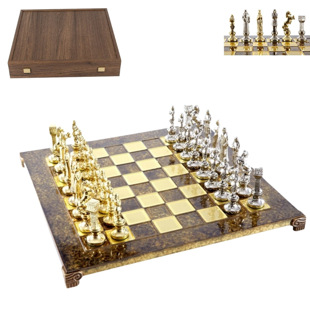 Exklusives Metall-Schach Renaissance S9BRGS 36x36 cm Gold-Silber mit Gravurpersonalisierung