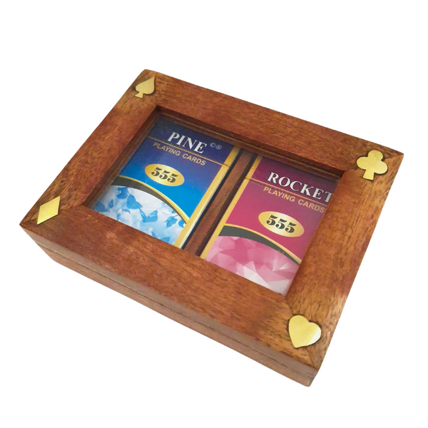 Elegante Holzkiste mit zwei Kartendecks DNU-007 und Gravurpersonalisierung
