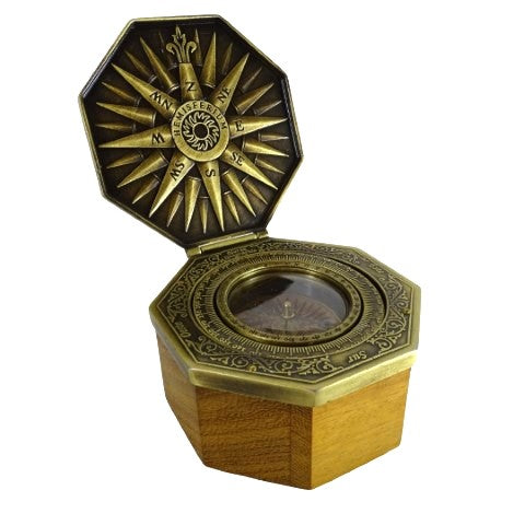 Exklusiver magnetischer Kardang-Kompass H43 aus Messing und Holz mit personalisierbarer Gravur